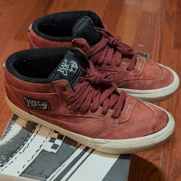 Vans Skateboarding Half Cab Pig Suede Size 10.5 Brick Red Burgandy White Sole - Picture 5 of 16